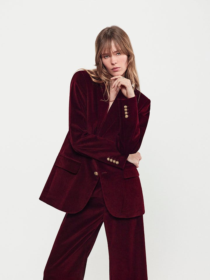 Frame Everyday Velvet Blazer Wine abigail fashion