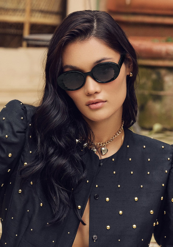 Krewe Alixe Black + Black And Crystal Sunglasses Black + Black and Crystal abigail fashion