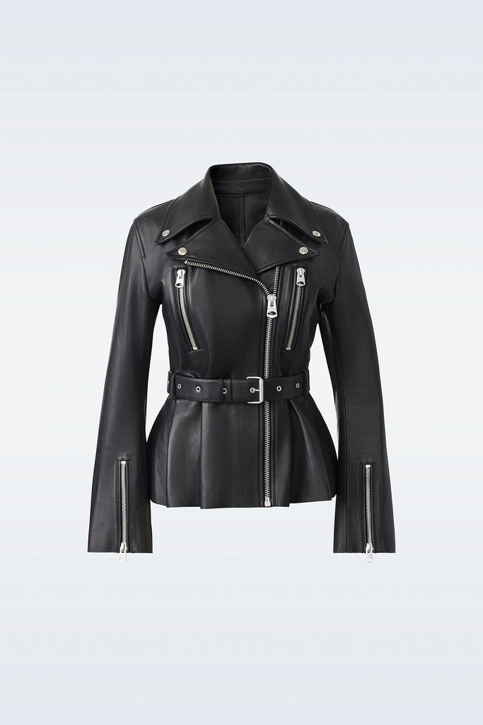 Mackage Abigail Calfskin Biker Jacket With Peplum Black Bach&Co