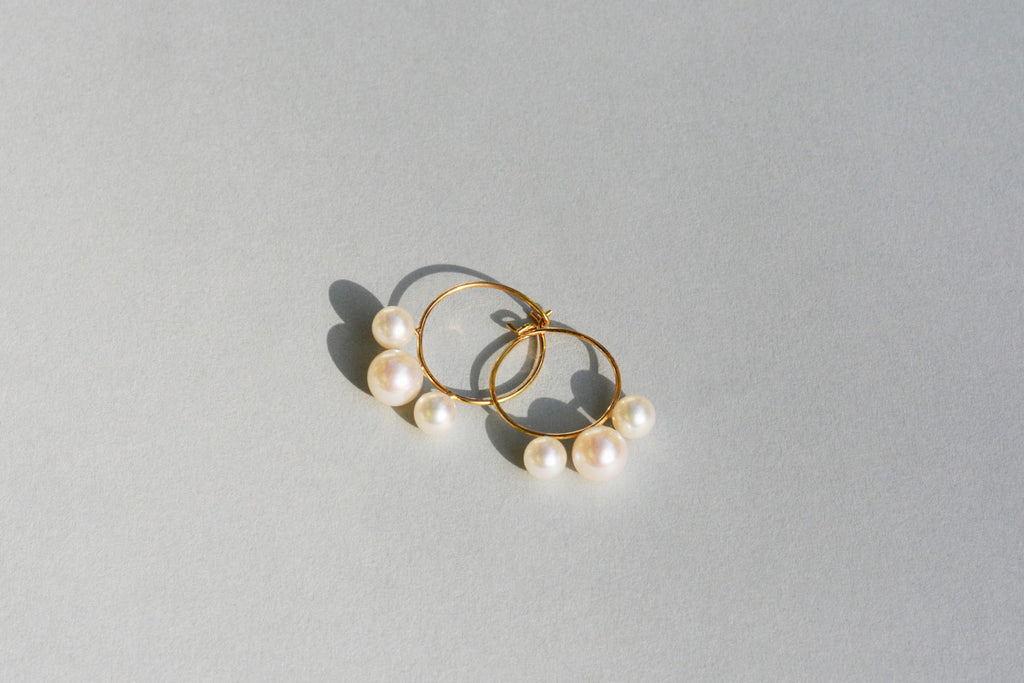 Saskia Diez Pearl 3 Hoops Earrings Rose, Pearl abigail fashion