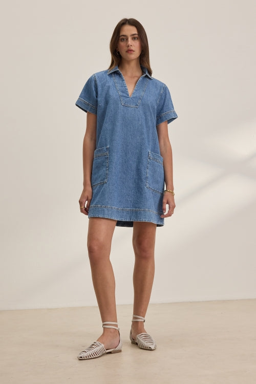 Velvet Delana Denim Dress Indigo abigail fashion