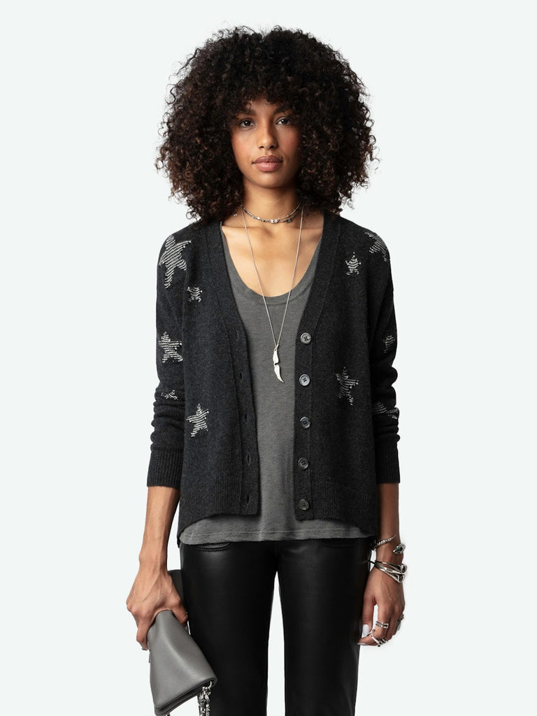 Zadig & Voltaire Mirka Stars Cashmere Cardigan Anthracite abigail fashion